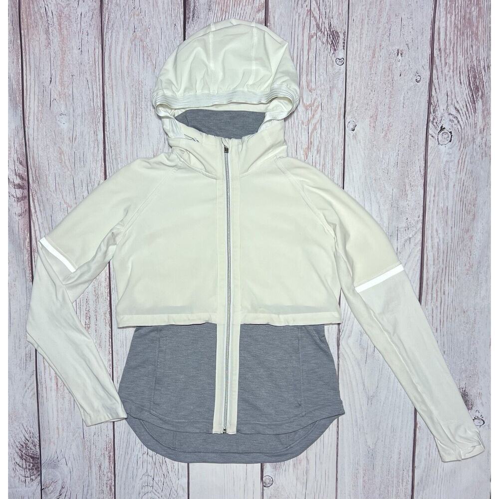 Athleta Jacket Women M White Gray Heather Full Zip Hiking Gorpcore Outdoor Basic